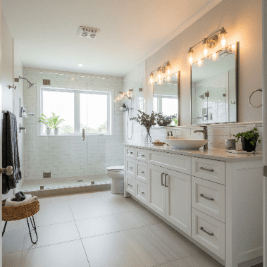 Professional contractor assisting with bathroom renovation planning